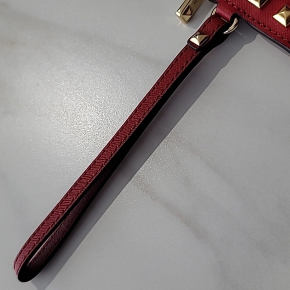 MICHAEL KORS Jet Set Selma XL Red Leather Gold Studded Pochette Wristlet Clutch - Picture 10 of 15